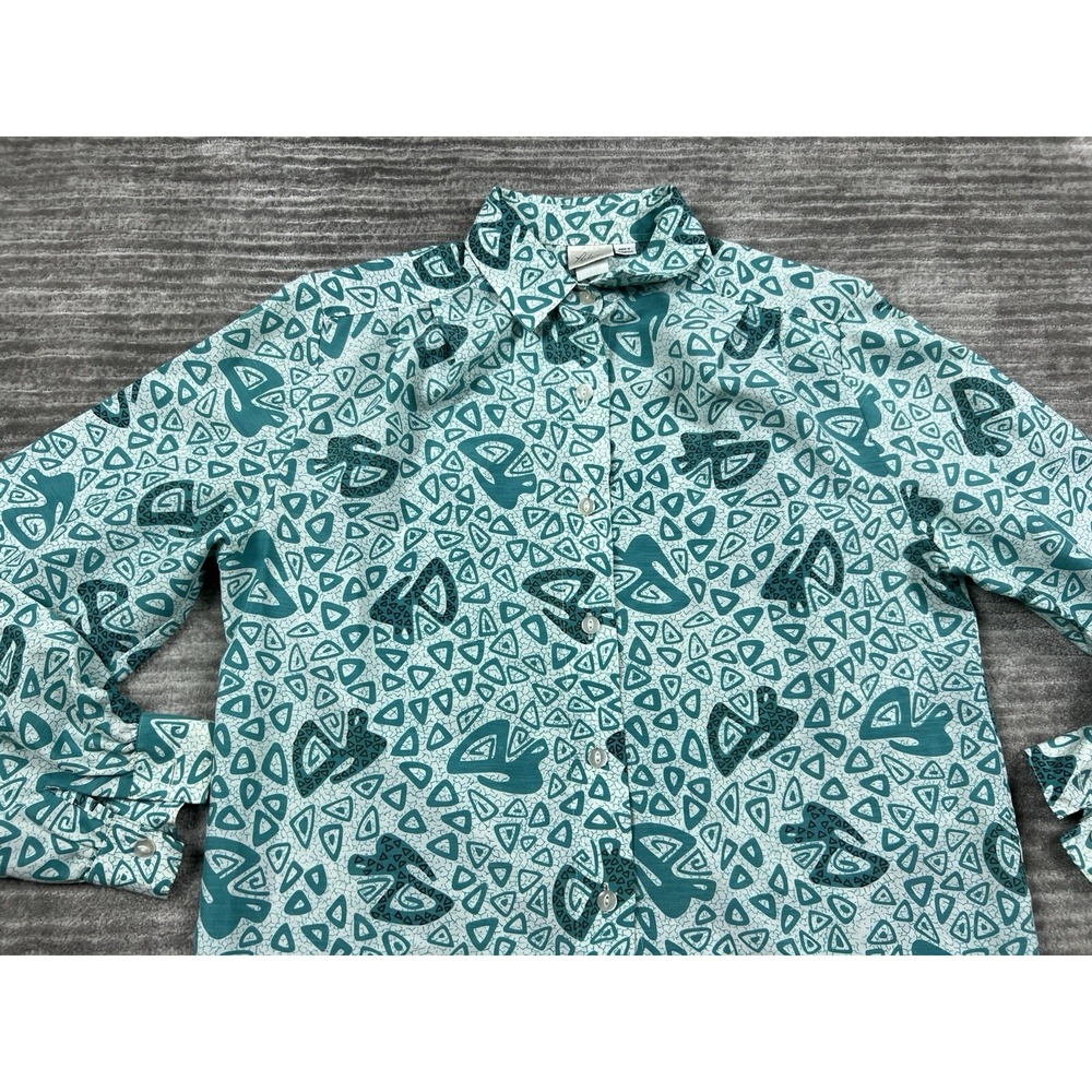 Vintage Pykettes Shirt Womens XL Green Button Up Longsleeve Casual - Picture 2 of 11